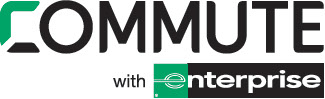 Logo featuring the word 'COMMUTE' with a green and black design, accompanied by 'with enterprise' in smaller text below.