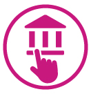 Bank icon with a hand pointing to it