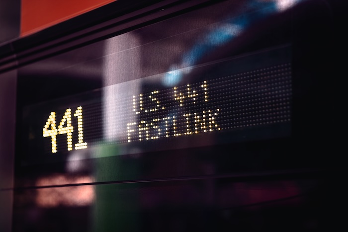 Digital destination sign displaying 'FastLink'
