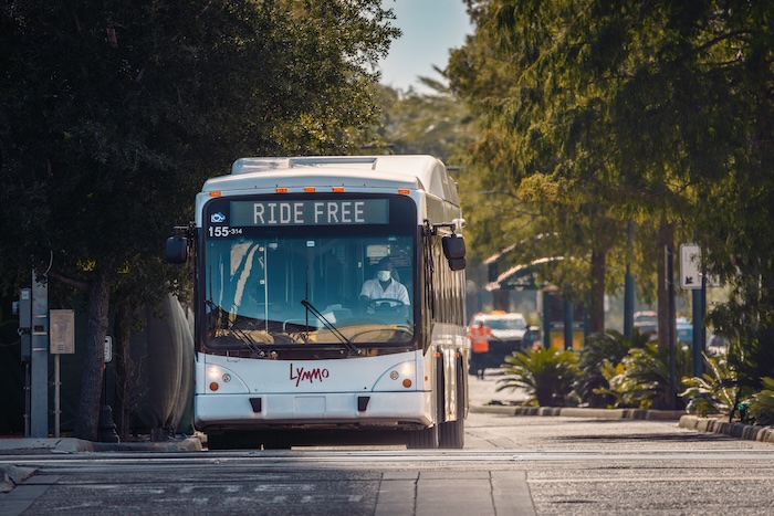 LYMMO bus traveling along its dedicated route