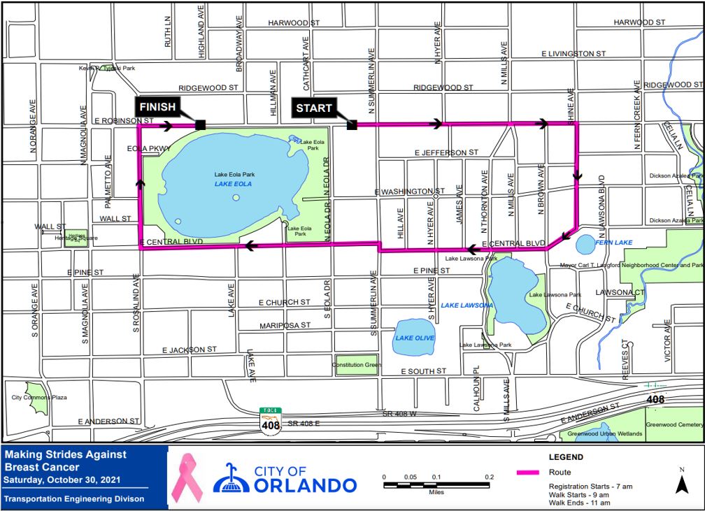 Map of detour around Lake Eola Park