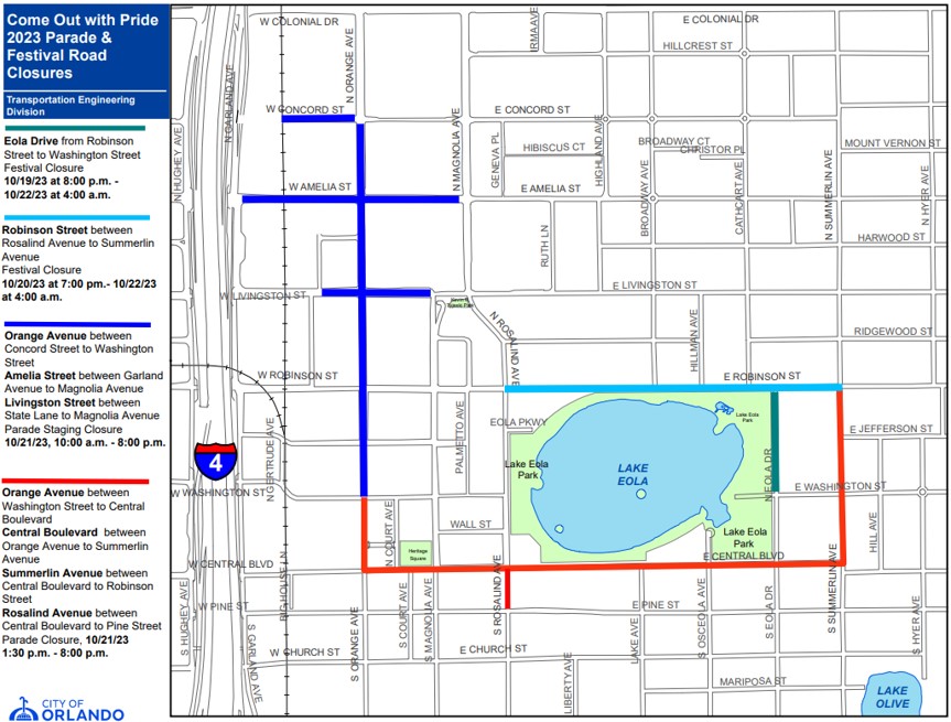 Map of detour for the Come Out With Pride Parade.