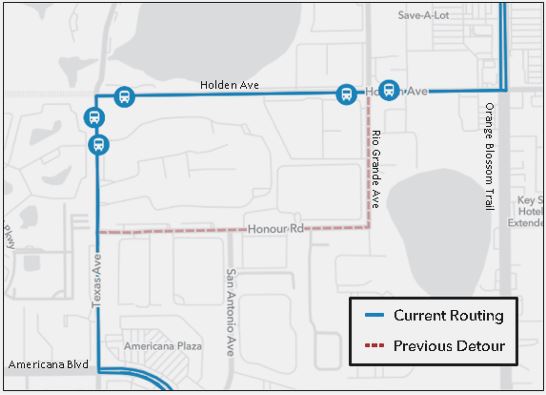 Map of current routing for Link 8 and previous detour.