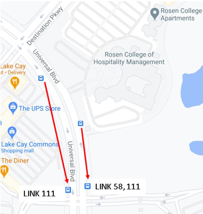 Map of new bus stop locations for Links 58 and 111