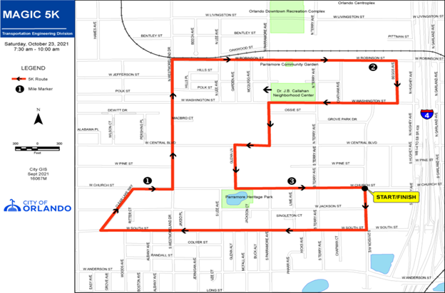 Map of detour for the Orlando Magic 5k