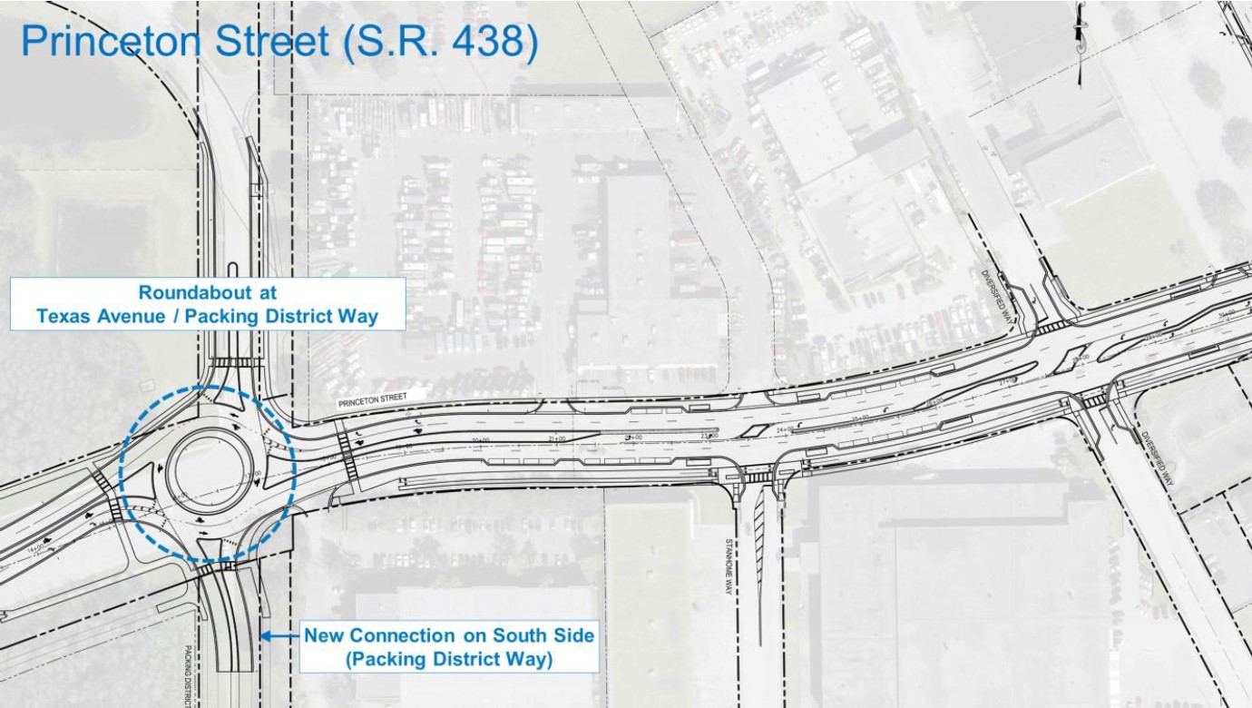 Map of roundabout at Texas Avenue and Packing District Way