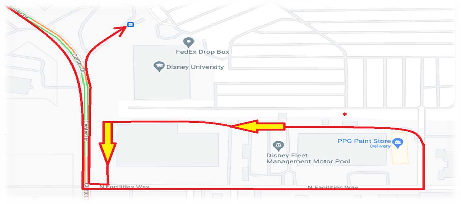 Map of detour on Facilities Way