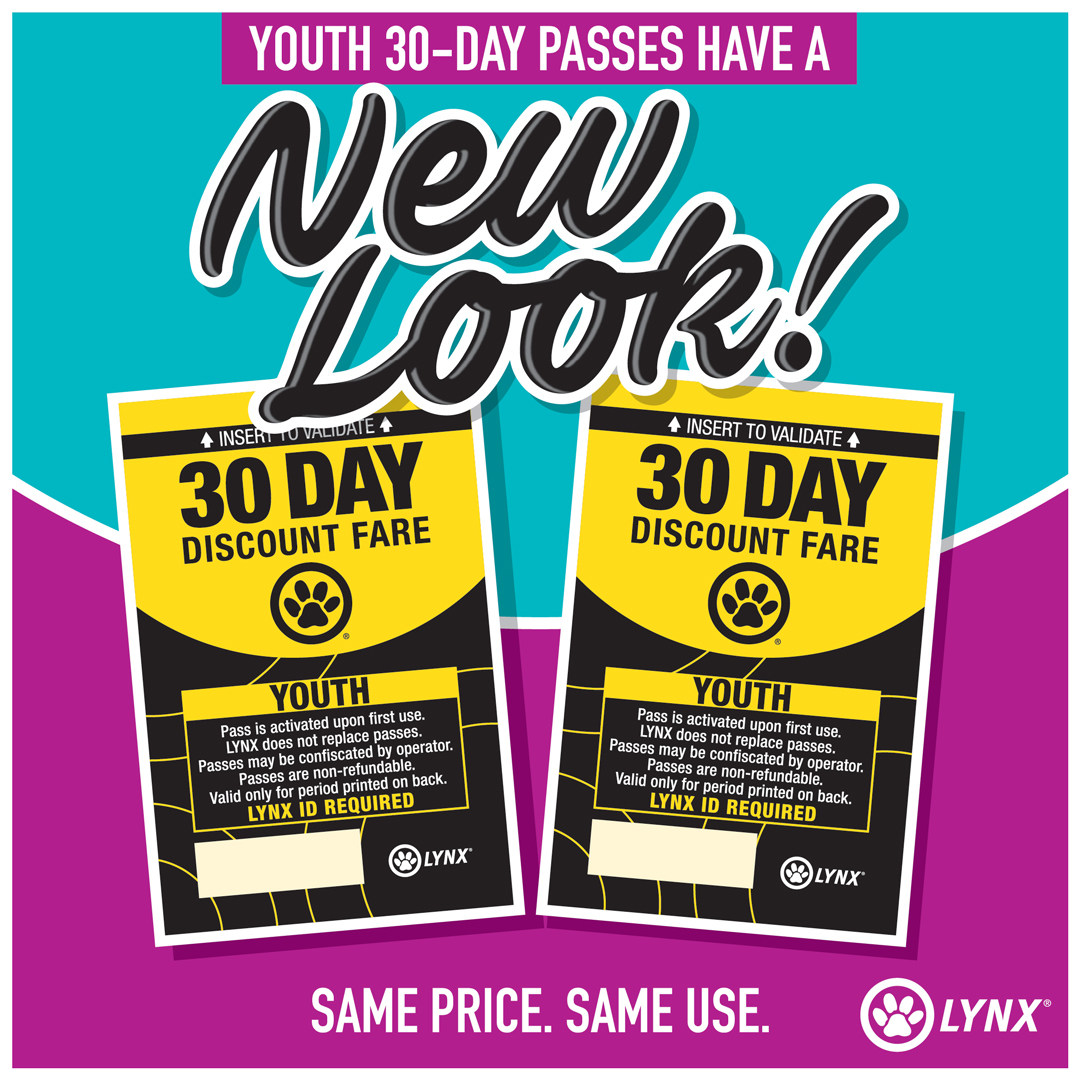 Teal and pink background with two LYNX Youth 30-Day passes in yellow and black.
