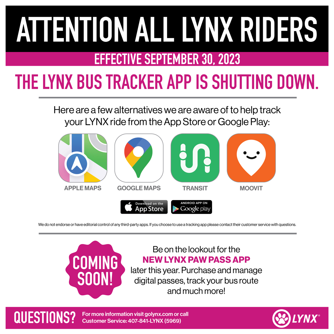 LYNX Bus Tracker Eliminiation notice