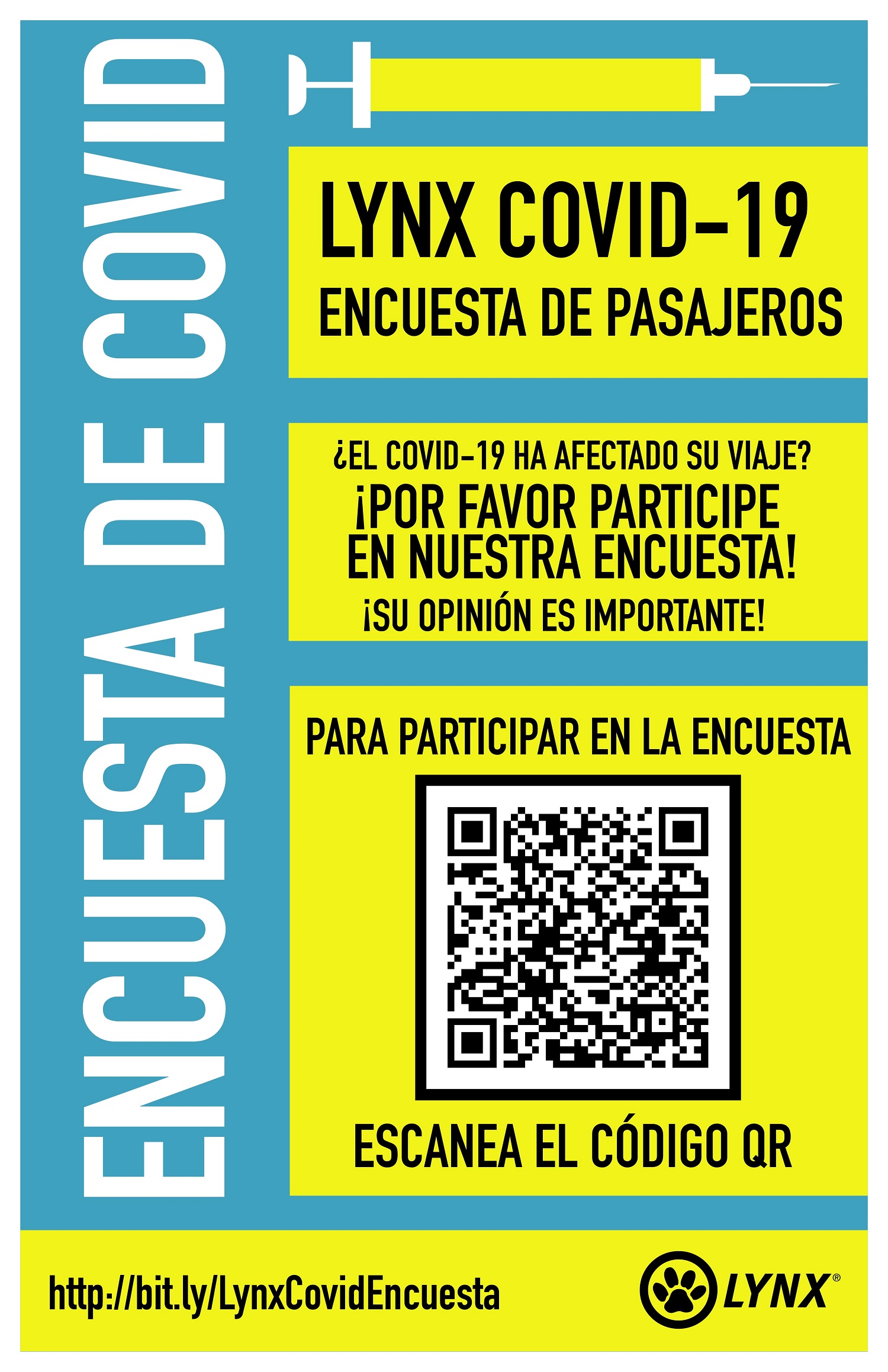 Yellow, blue and white COVID Survey Flyer in spanish