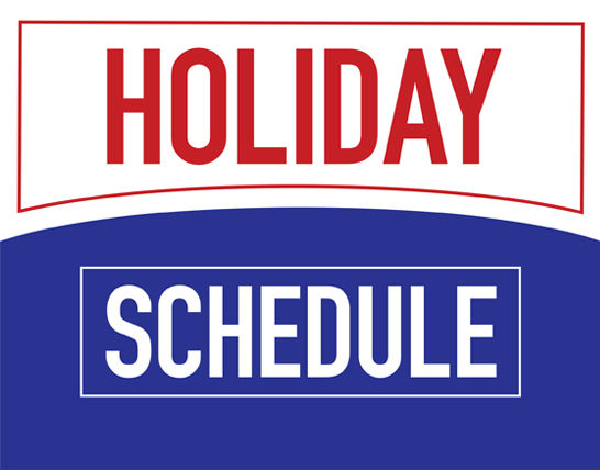 Bold red text reading 'Holiday' above a blue section with white text 'schedule' inside a white-bordered box.