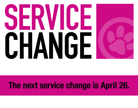 Announcement of a service change with the next change scheduled for April 26 and a link to golynx.com/servicechange for details.